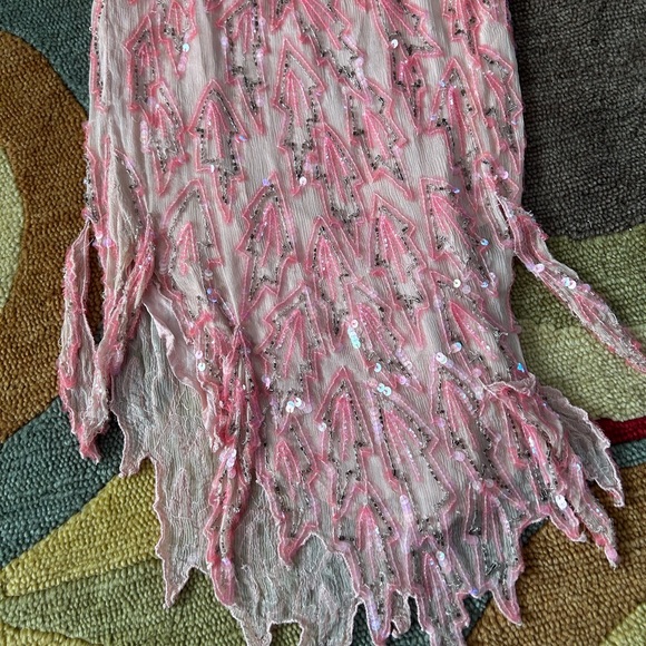 100% Pure Silk Vintage Retro Pink Long Sleeve Dress Beaded Sequins Made in India - Picture 9 of 9